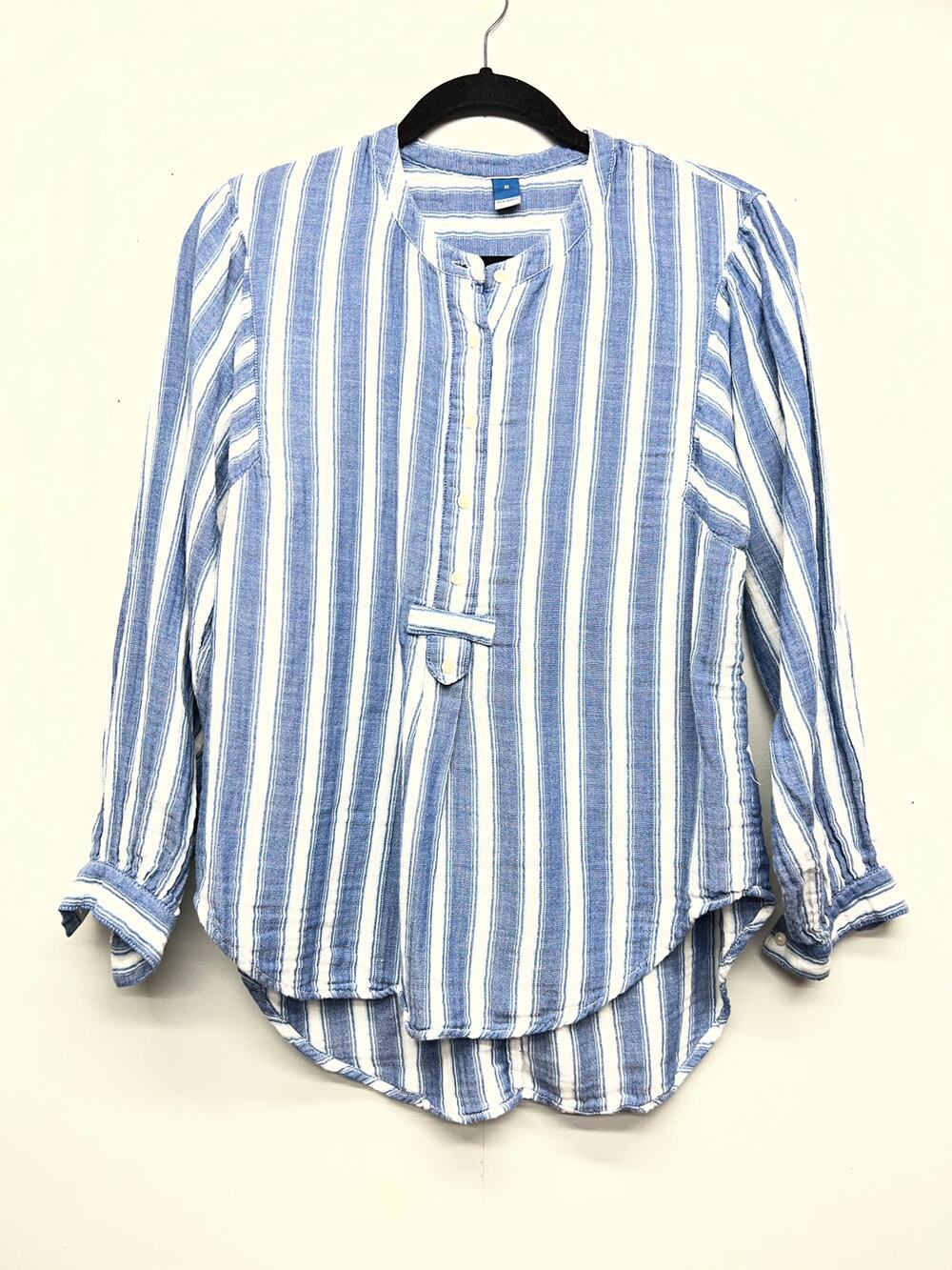 Old Navy Gauzy Striped Long Sleeve 1/2 Button Shirt Womens XS Cotton Breathable